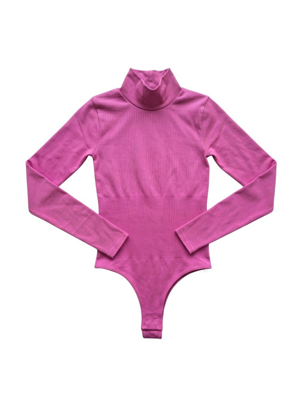 NWT | MANGOPOP Pink Ribbed Knit High Neck Thong Bodysuit Shapewear | XSmall